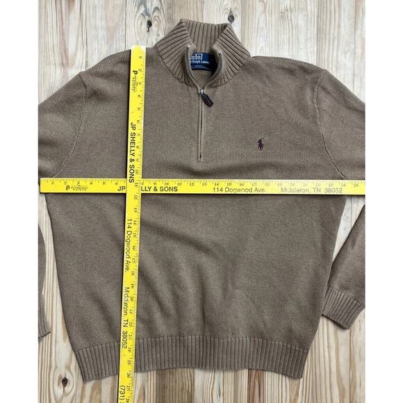 Vintage 90s Polo Ralph Lauren Mens 2XL Cotton Knit 1/2 Zip Sweater Brown - Picture 6 of 6